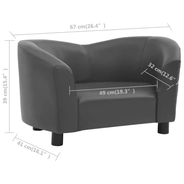 vidaXL Dog Sofa Gray 26.4"x16.1"x15.4" Faux Leather - Image 8
