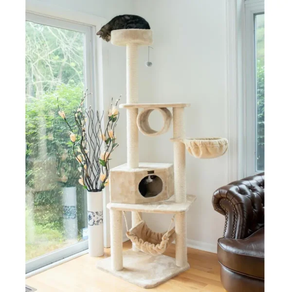Armarkat 72" H Pet Real Wood Cat Tower, Tower EntertaInment Furniture With Lounge Basket, Perch, A7204 - Image 3