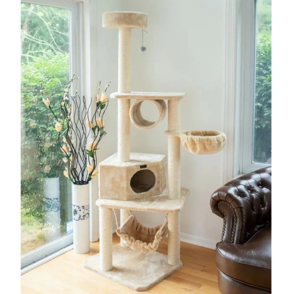 Armarkat 72" H Pet Real Wood Cat Tower, Tower EntertaInment Furniture With Lounge Basket, Perch, A7204 - Image 4