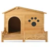 48" Wooden Dog House Outdoor with Porch, Dog Kennel with Water-Resistant Asphalt Roof and Fencing,Indoor & Outdoor Dog Crate with Paw Print, Medium, Nature - Image 10