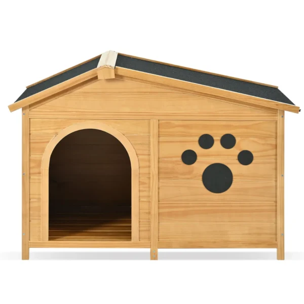 48" Wooden Dog House Outdoor with Porch, Dog Kennel with Water-Resistant Asphalt Roof and Fencing,Indoor & Outdoor Dog Crate with Paw Print, Medium, Nature - Image 12