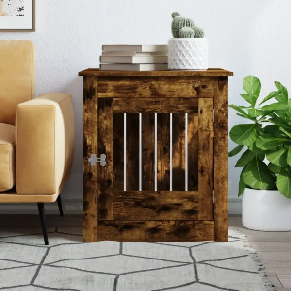 vidaXL Dog Crate Furniture Smoked Oak 25.4"x31.5"x28" Engineered Wood - Image 3
