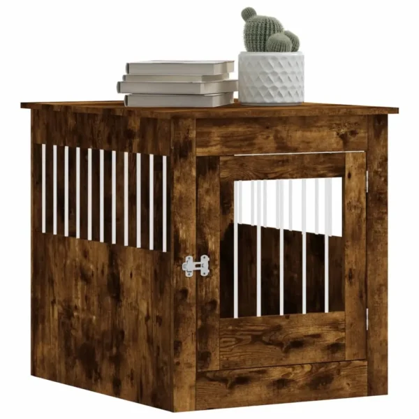 vidaXL Dog Crate Furniture Smoked Oak 25.4"x31.5"x28" Engineered Wood - Image 4